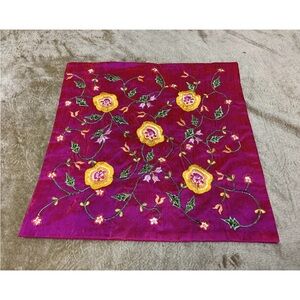 2 Embroidered Floral Accent Pillow Covers Pink and Yellow Silk Blend by SIA